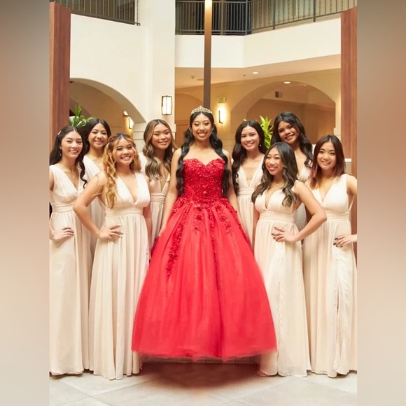 Lulu’s Blush Chiffon Pleated Bust Side Slit  Maxi Dress - Picture 7 of 11